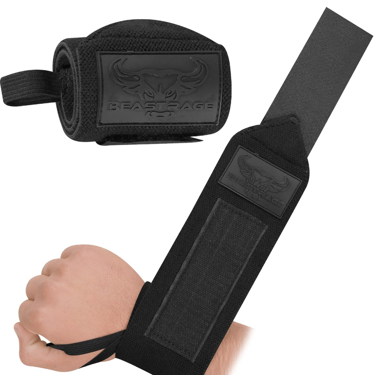 BEAST RAGE® Wrist Wraps for Weightlifting Adjustable Lifting Straps & Wrist Straps with Thumb Loop for Enhanced Gym Support Wrist Support for Powerlifting Bodybuilding Strength Training and Gym workout (Black BR)