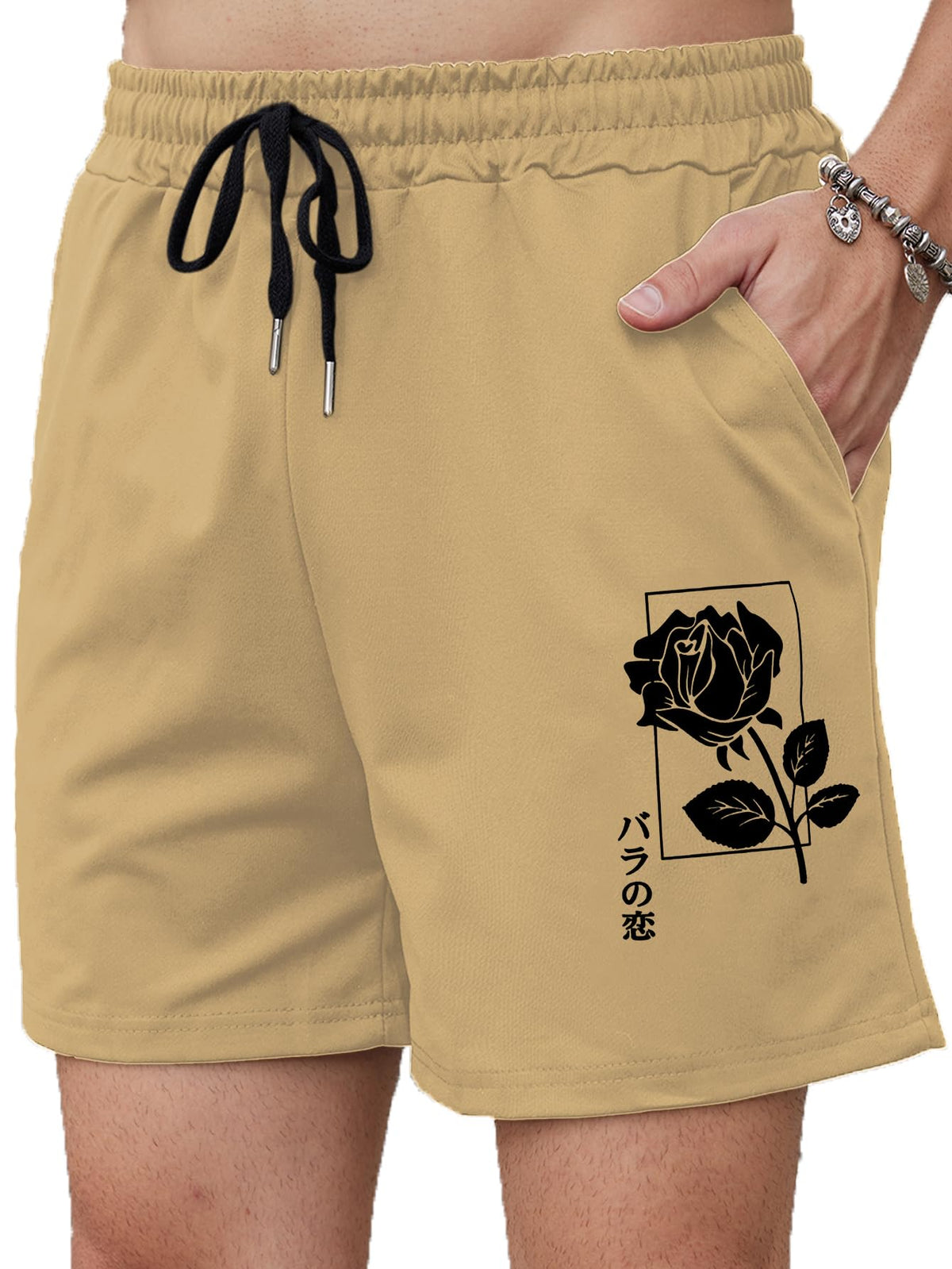 OYOANGLE Mens Summer Graphic Print Drawstring Waist Shorts Active Athletic Workout Gym Shorts Khaki XL