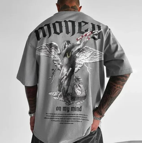 Men's Loose Money Angel Print Short Sleeve Tee