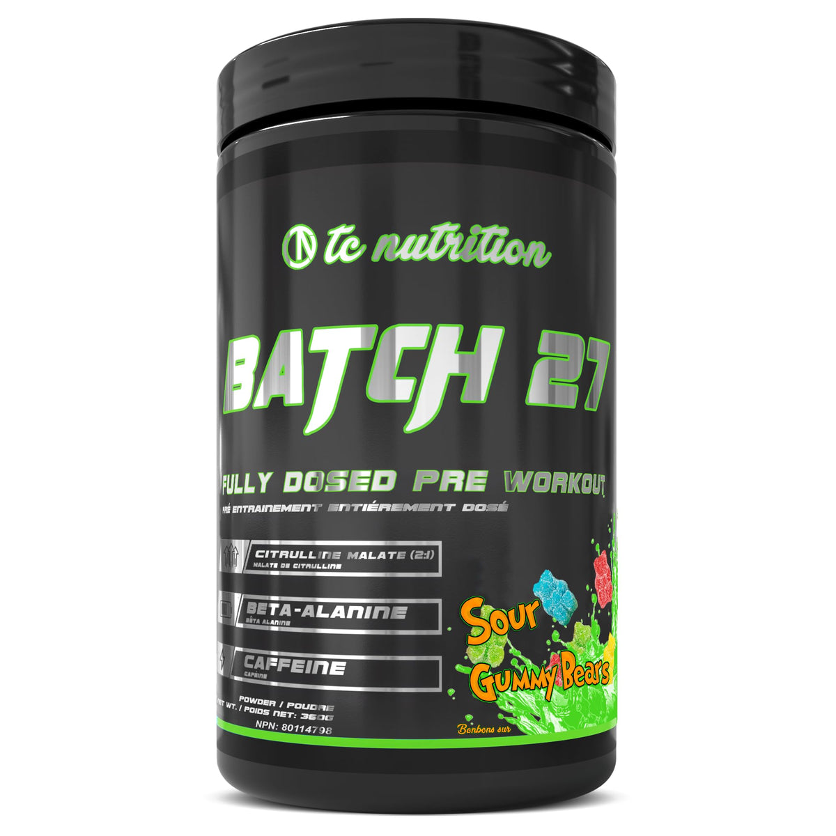 Batch 27 Pre Workout Powder - 8g Citrulline 3.5g Beta Alanine 2.5g Betaine 325mg Caffeine | Instant Energy Focus Pumps & Strength | Nitric Oxide Booster & Powerful Preworkout 20sv Sour Gummy Bear