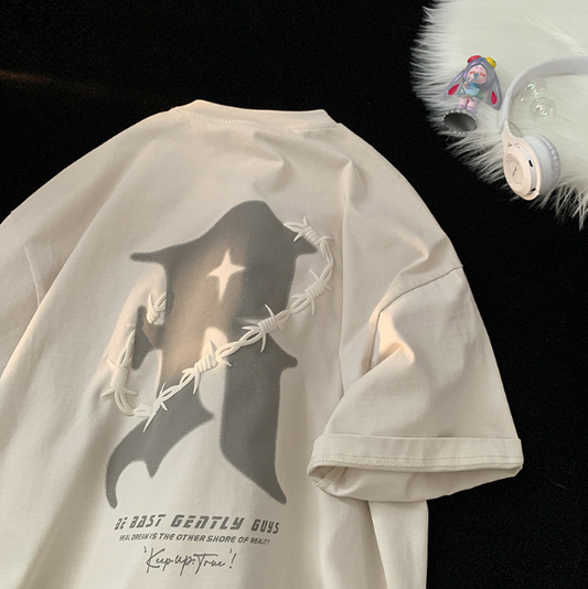 American Retro Virtual Shadow Letter Suede Tee