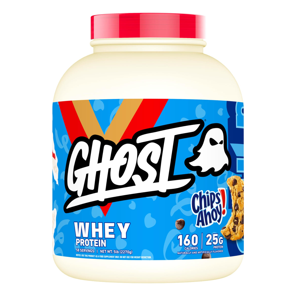 GHOST Whey Protein Powder Chips Ahoy - 5LB Tub 25G of Protein - Chocolate Chip Cookie Flavored Isolate Concentrate & Hydrolyzed Whey Protein Blend