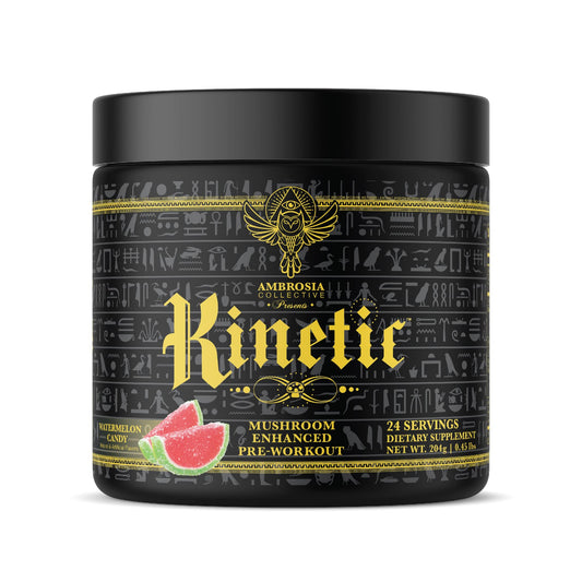 Ambrosia Kinetic Organic Preworkout Mushroom Enhanced Natural Pre Workout Supplement Nootropic Superfood Powder for Energy (Watermelon Candy)