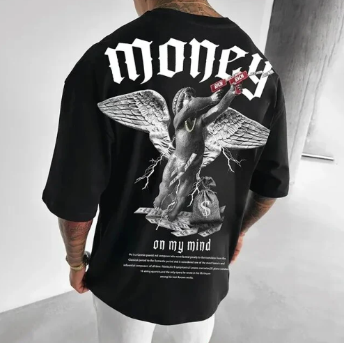 Men's Loose Money Angel Print Short Sleeve Tee